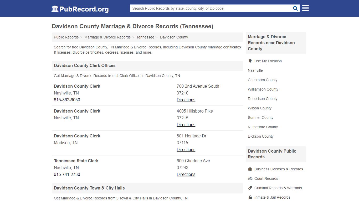 Davidson County Marriage & Divorce Records (Tennessee)
