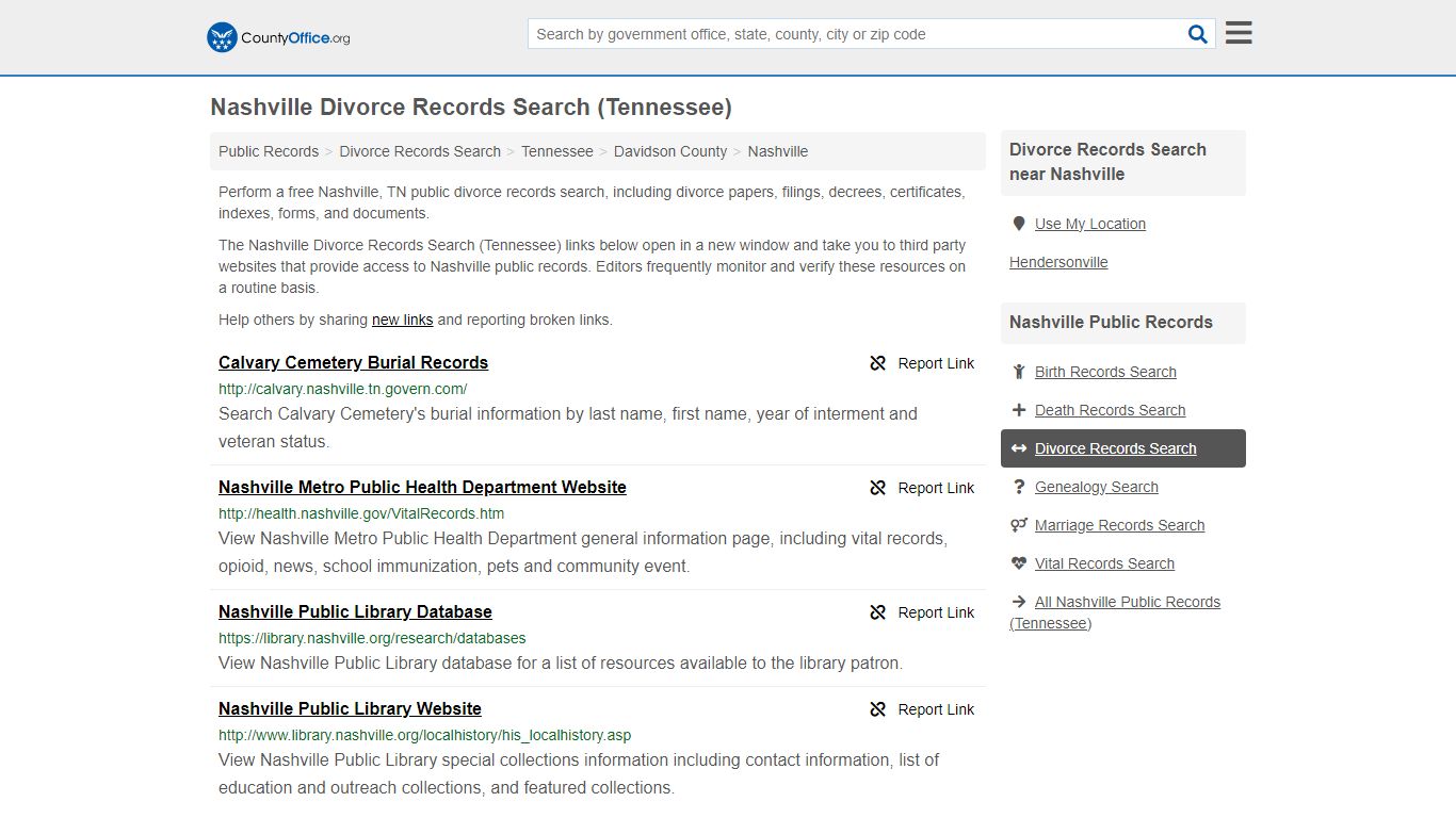 Nashville Divorce Records Search (Tennessee) - County Office